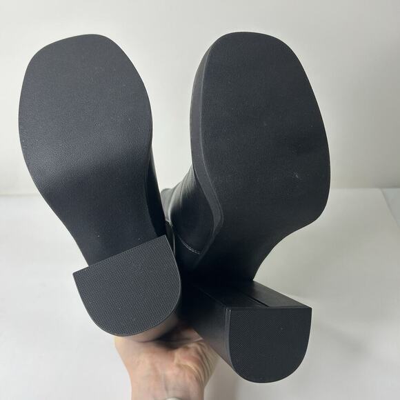 Steve Madden Triple Black Boots Women’s 9.5 Leather Platform Heel Chunky - Picture 4 of 8